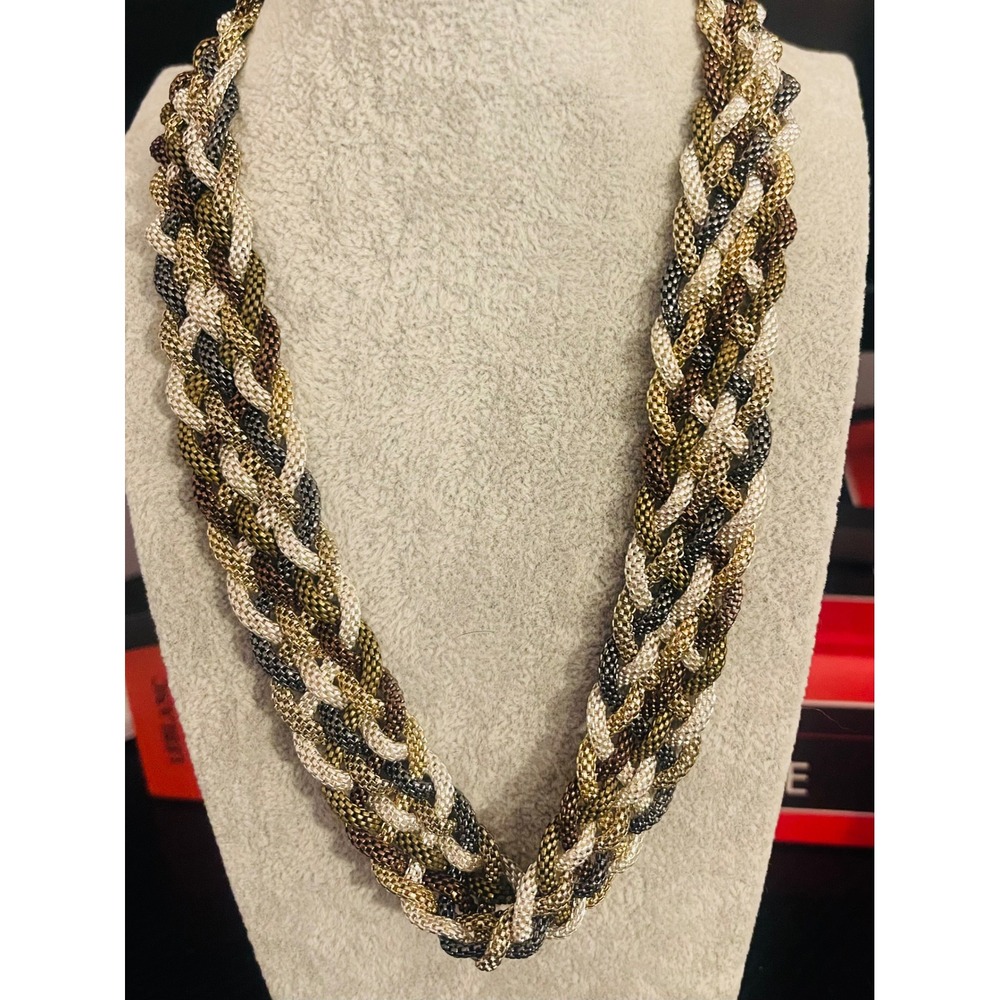 Vintage 1990s Bill Blass Braided Mesh Choker Necklace Bronze Gunmetal 17–22"